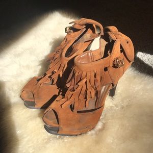#vintage platform heels #suede #tan